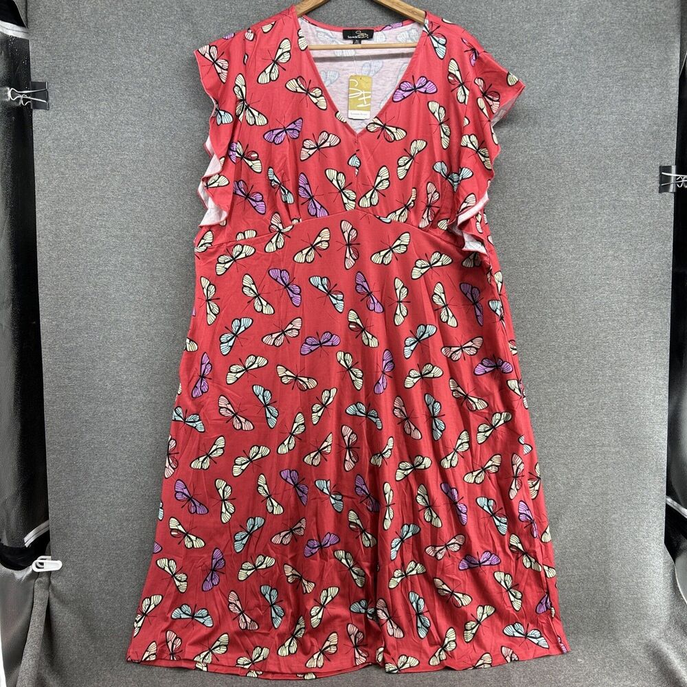NEW Suzanne Betro Dress Women's 4X Butterfly Print Flutter Sleeve V-Neck Midi